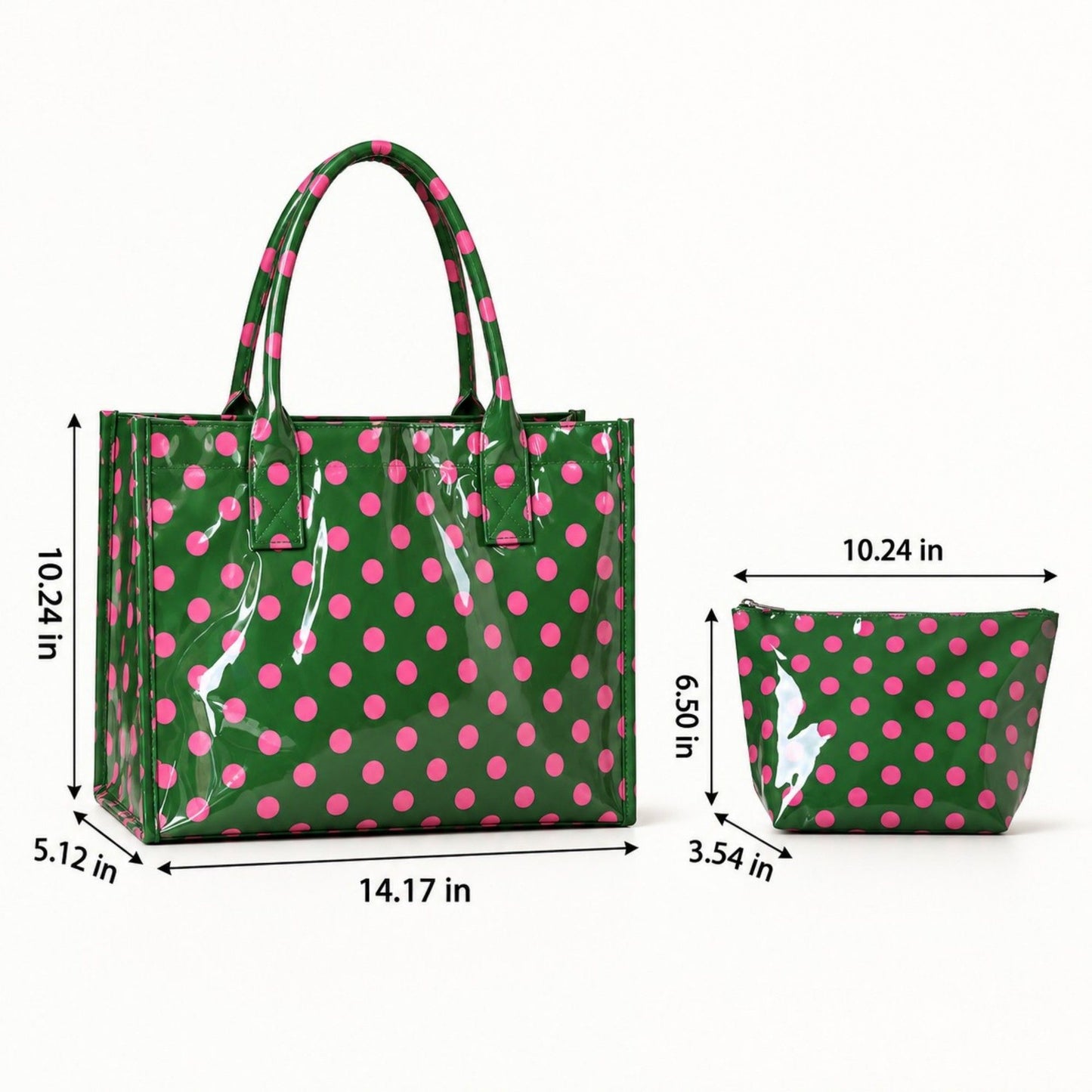 Polka Dot Tote Bag with Matching Cosmetic Pouch Set