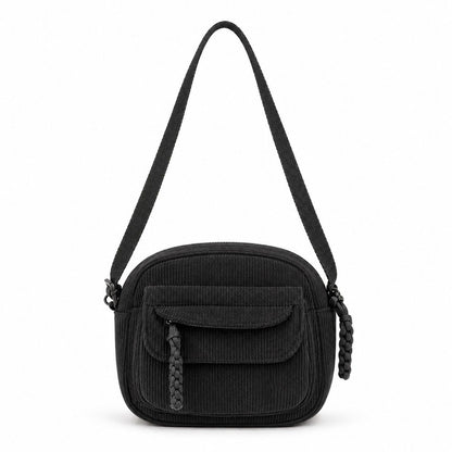 Corduroy Crossbody Bag with Front Pocket Adjustable Strap and Zip Closure