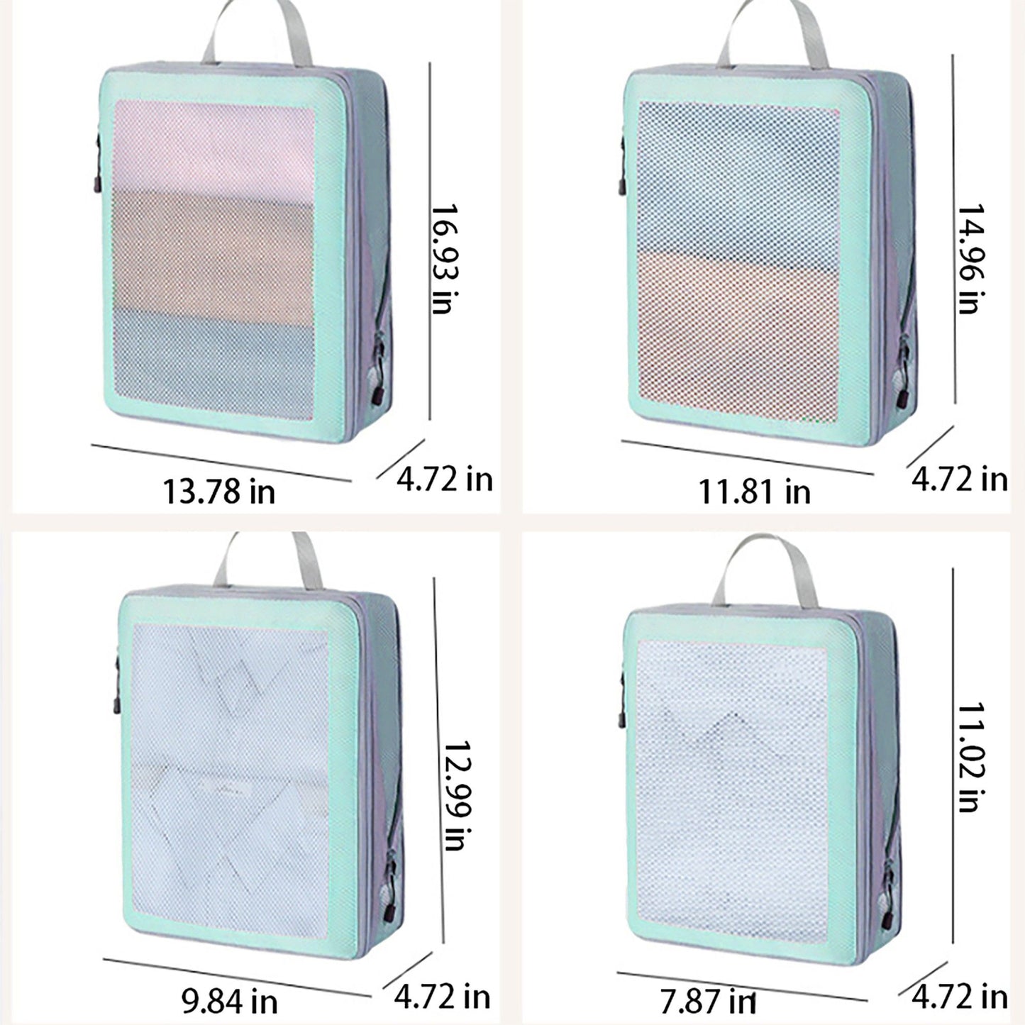 Travel Packing Cubes Set with Mesh Front Panel Zipper Storage Bags Lightweight Luggage Organizer Multi Size Set