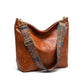 Faux Leather Hobo Shoulder Bag with Adjustable Wide Strap and Zipper Pockets