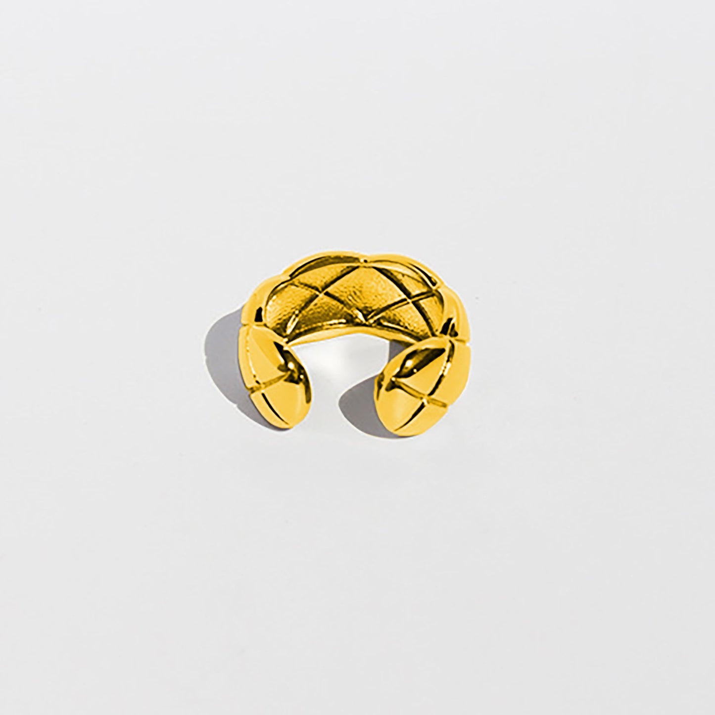 Women's Quilted Open Cuff Ring - Adjustable Brass Textured Statement Ring for Luxury Daily Wear