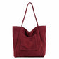 Large Faux Suede Tote Bag with Front Pocket and Double Shoulder Handles