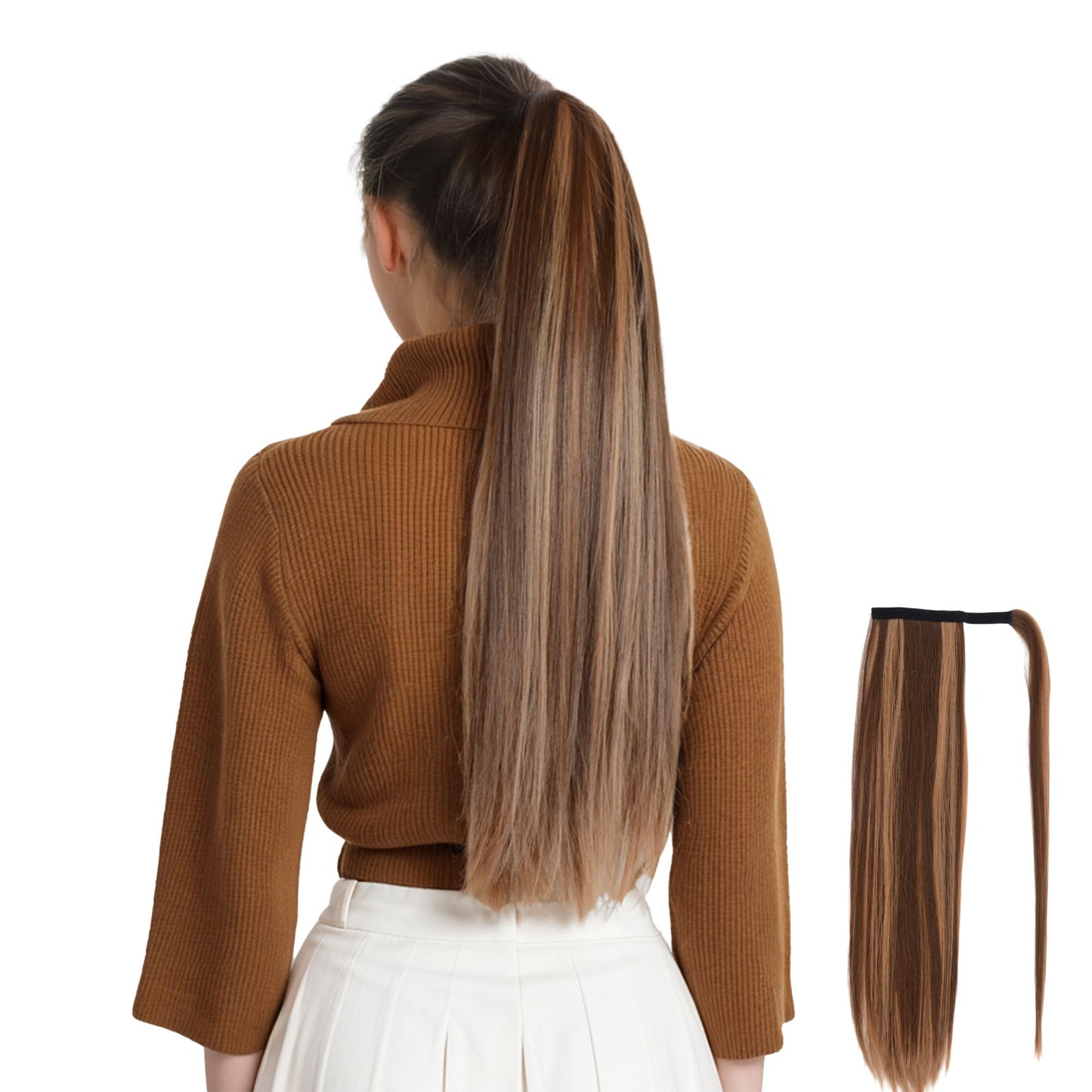 Straight Ponytail Extension - 24 Inch Long Straight Wrap Around Ponytail for Women Clip Ponytail Hair Extensions Synthetic