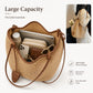 Woven Straw Style Tote Bag Large Capacity Shoulder Bag with Faux Leather Trim