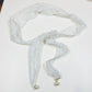 Floral Lace Ribbon Belt with Oversized Bow and Pearl Drop Details 59in