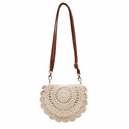 Crochet Crossbody Bag with Scalloped Flap Magnetic Closure and Shoulder Strap