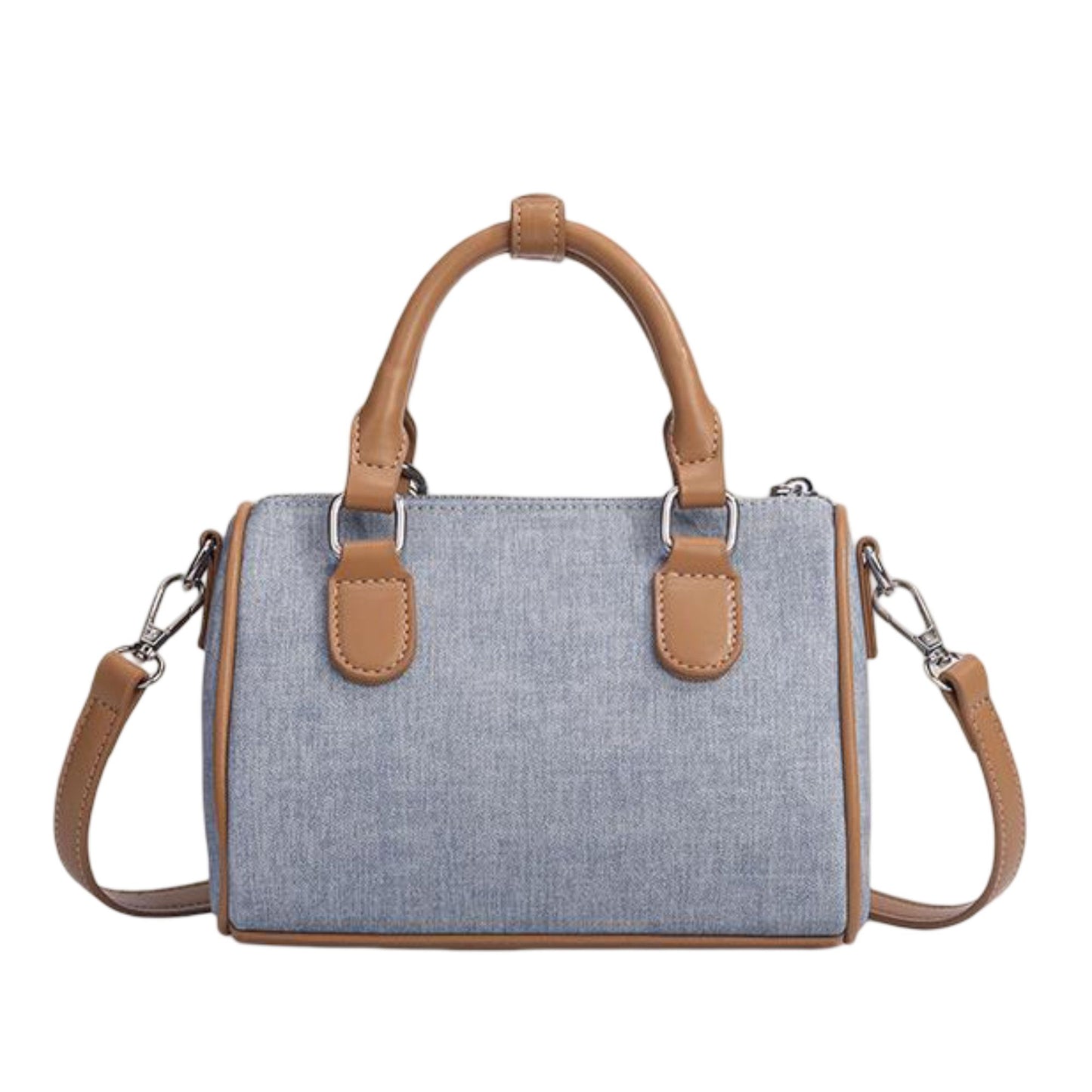 Denim Cherry Boston Handbag with Top Handles
