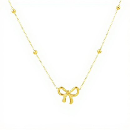 Women's Bow Pendant Necklace with Dainty Beaded Chain Design