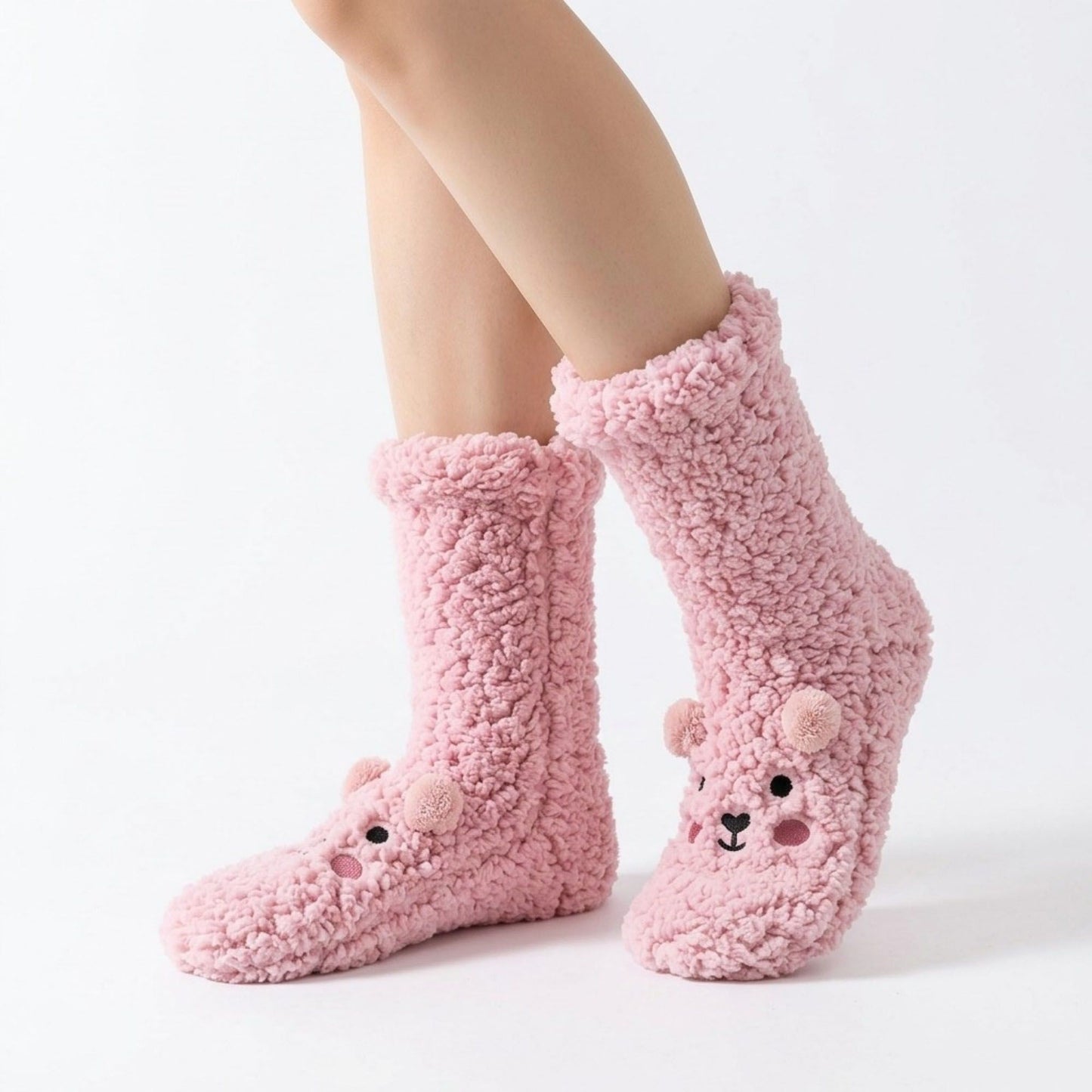 Fuzzy Bear Crew Socks 2 Pair US 5-10.5