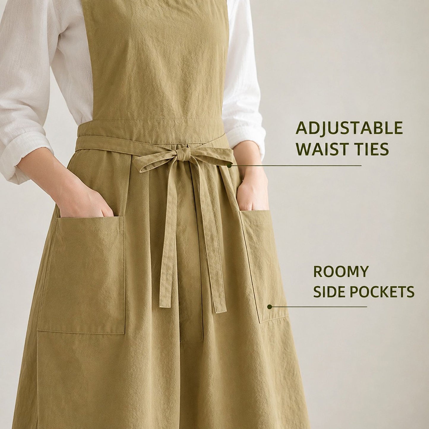 Water Resistant Cross Back Apron with Pockets and Waist Tie