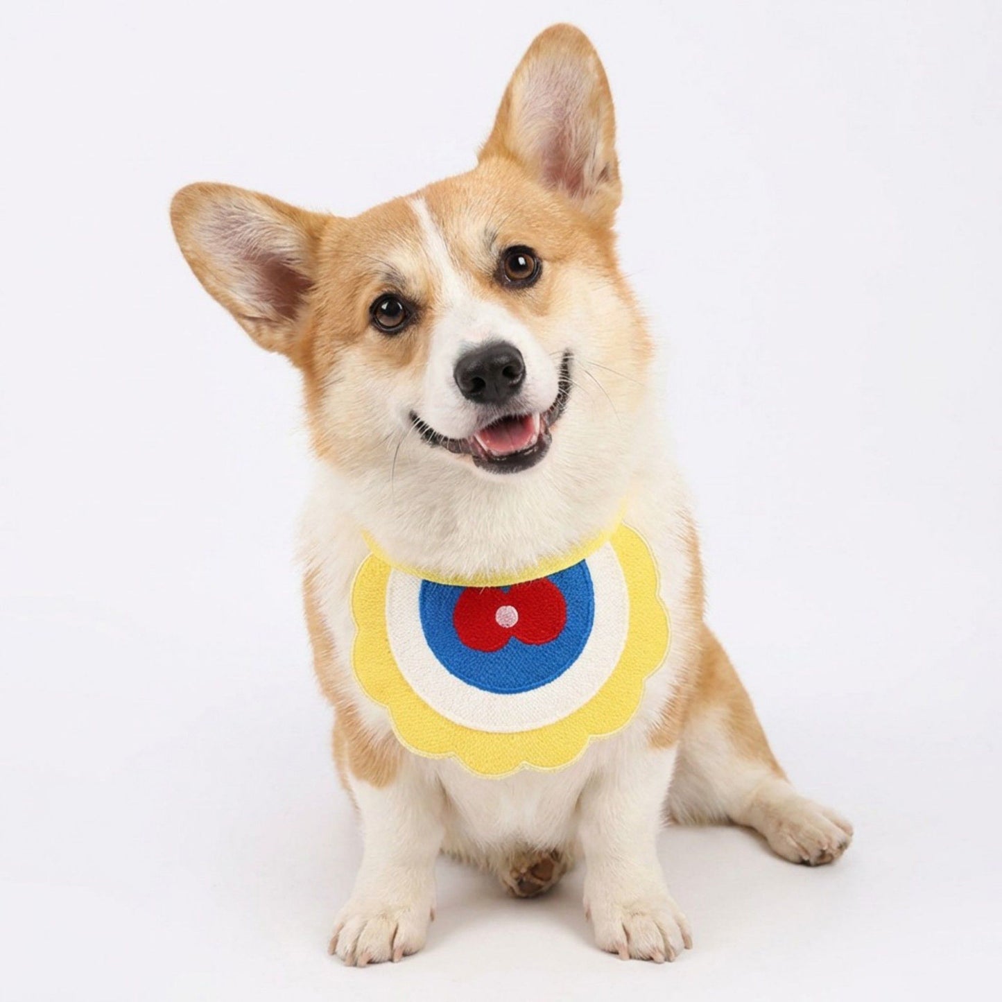 Pet Bib Collar Soft Adjustable Knit Bandana with Colorful Embroidered Design for Cats and Dogs