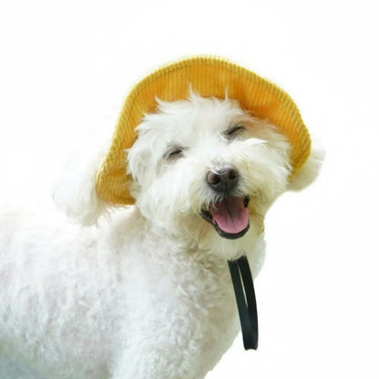 Pet Corduroy Sun Hat with Wide Brim Adjustable Chin Strap Soft Lightweight Outdoor Hat for Cats and Dogs