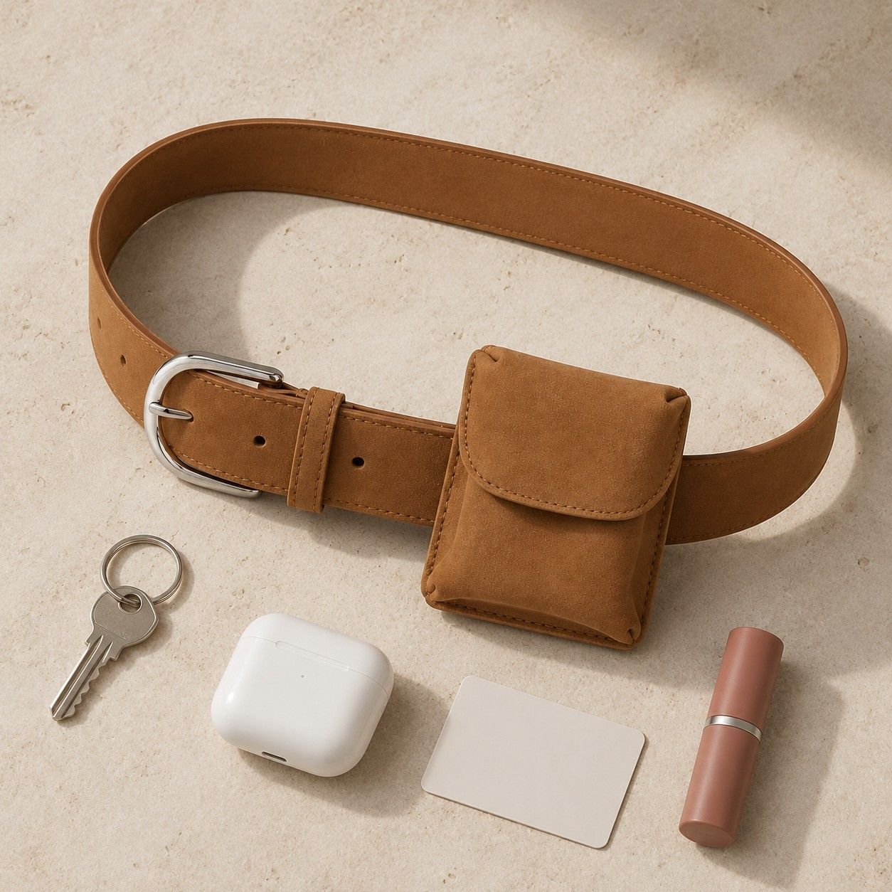 Faux Suede Waist Belt Bag with Mini Flap Pouch and Adjustable Buckle Strap
