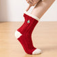 5-Pair Festive Holiday Cable Knit Crew Socks Set with Fuzzy Red Accents and Embroidery