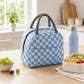 Checkered Insulated Lunch Bag Reusable Zipper Tote with Front Pocket