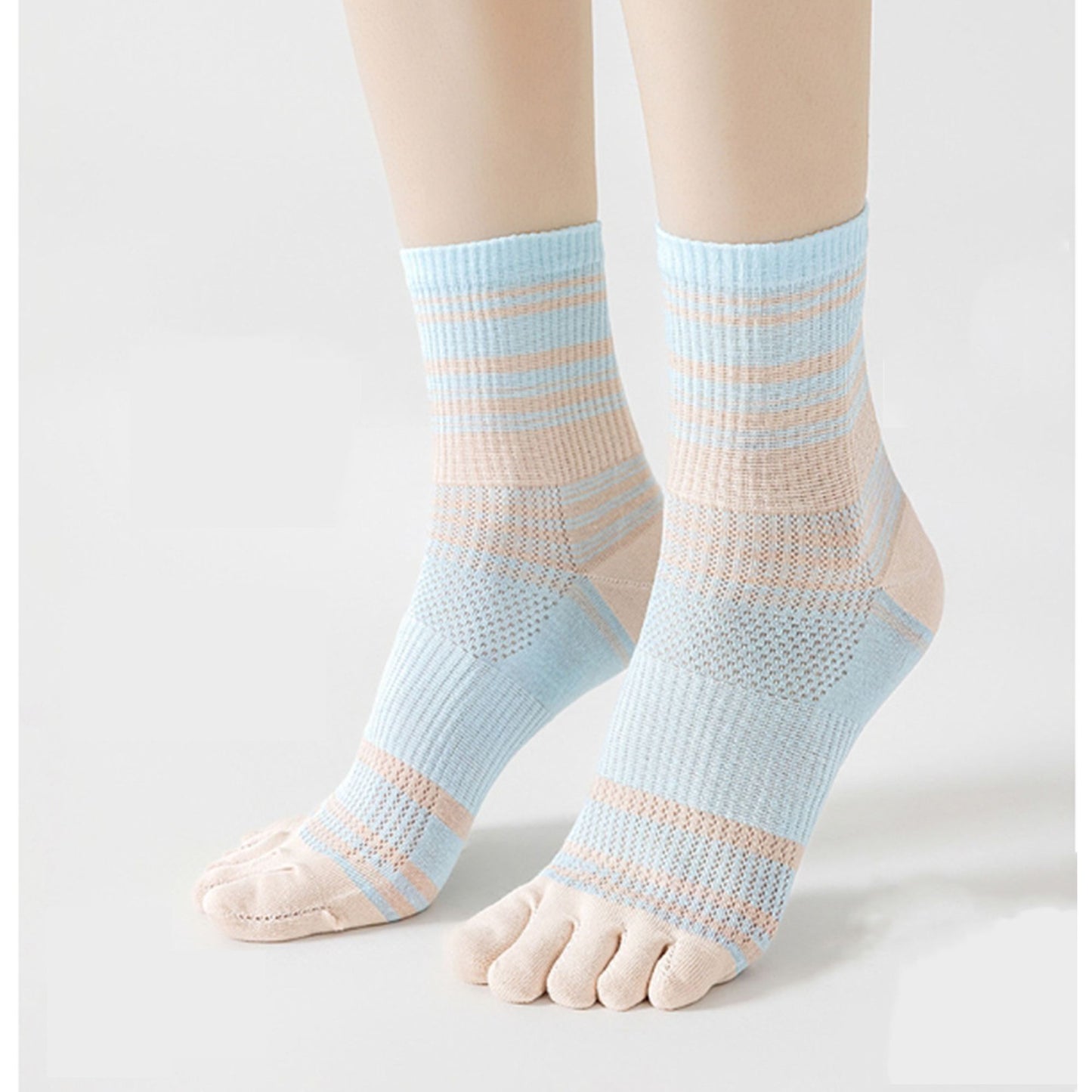 2 Pairs Women's Breathable Five-Toe Socks with Arch Support and Anti-Odor Lycra Stretch for Casual or Active Wear