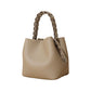 Leather Drawstring Bucket Handbag with Braided Top Handle and Adjustable Crossbody Strap