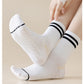 2-Pair Set Crew Athletic Socks with Striped Cuffs and Full Sole Grip for Yoga Fitness