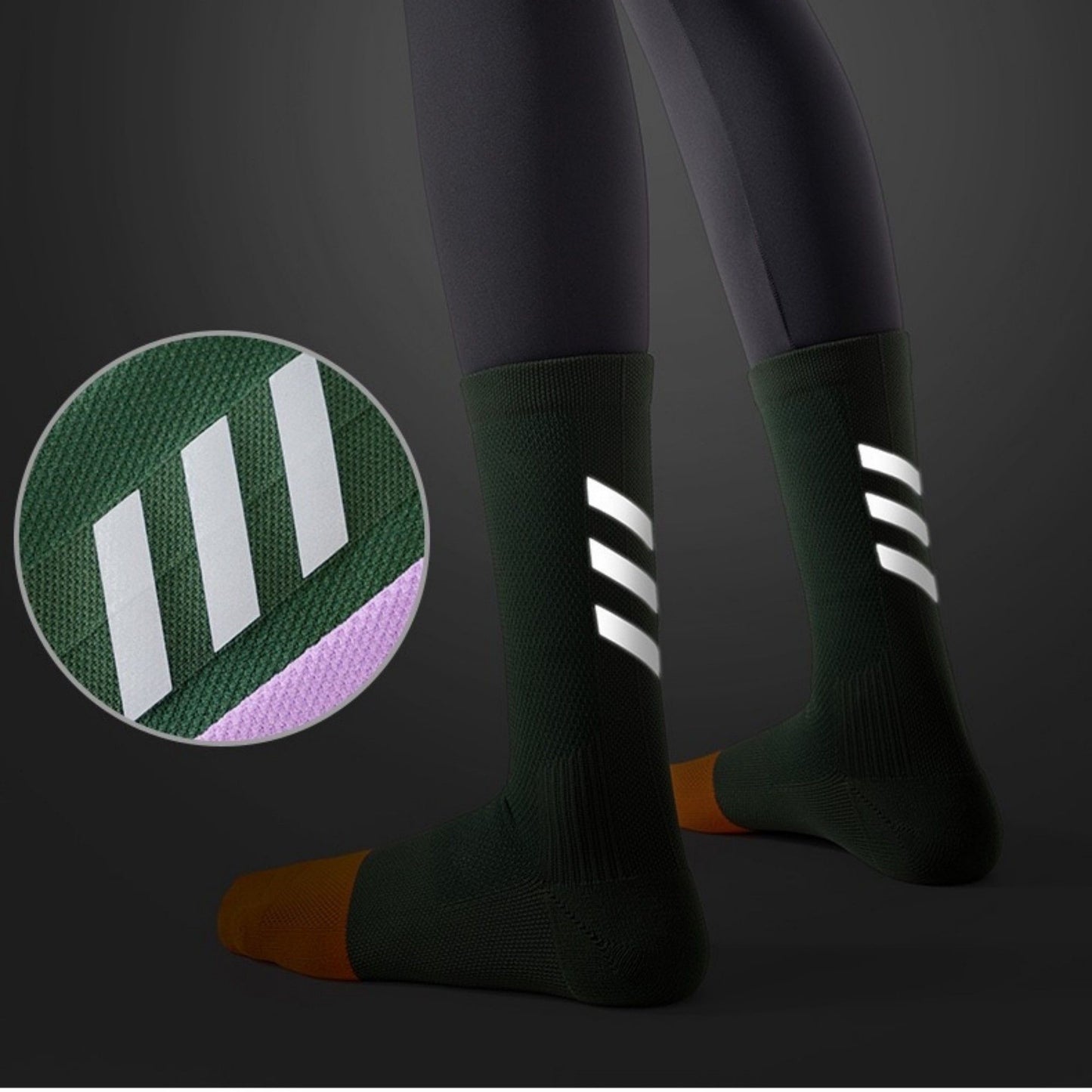 Reflective Compression Sports Socks with Breathable Fabric and Night Visibility Design 2-Pack