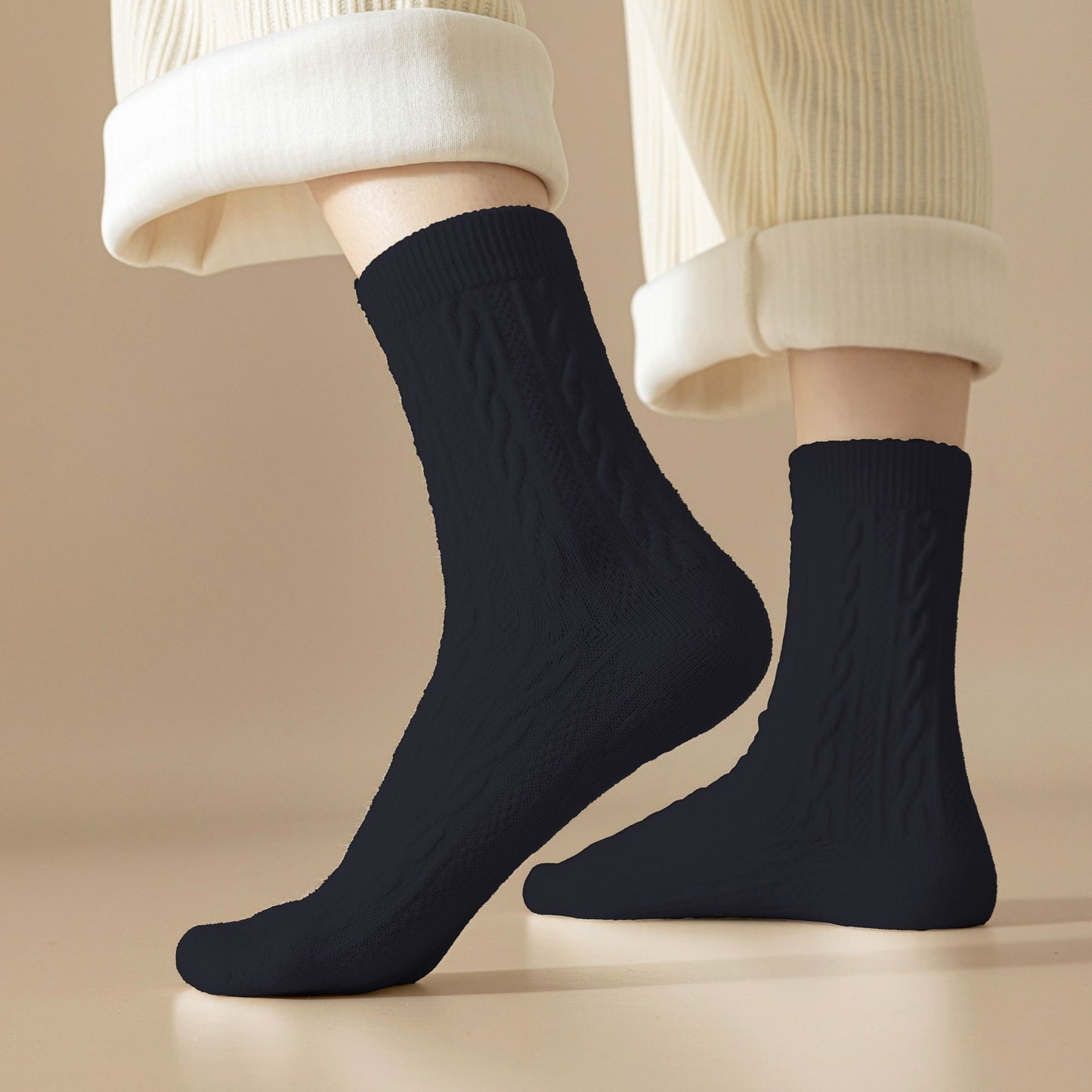 Classic Crew Socks Cable-Knit Cotton for Casual Stability and Comfort 2 Pairs