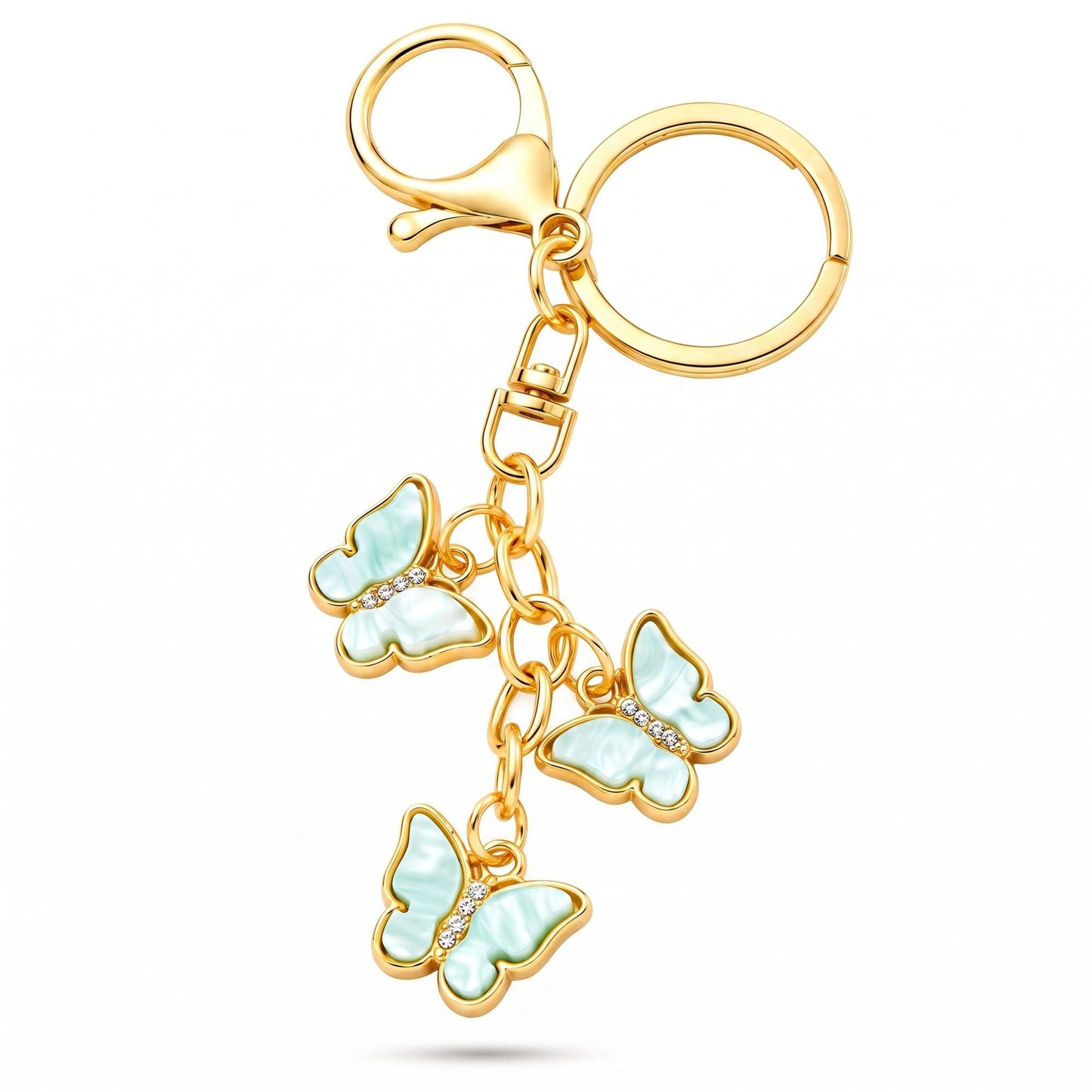2pc Triple Butterfly Keychain Bag Charm with Lobster Clasp and Key Ring