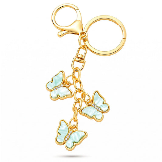 2pc Triple Butterfly Keychain Bag Charm with Lobster Clasp and Key Ring
