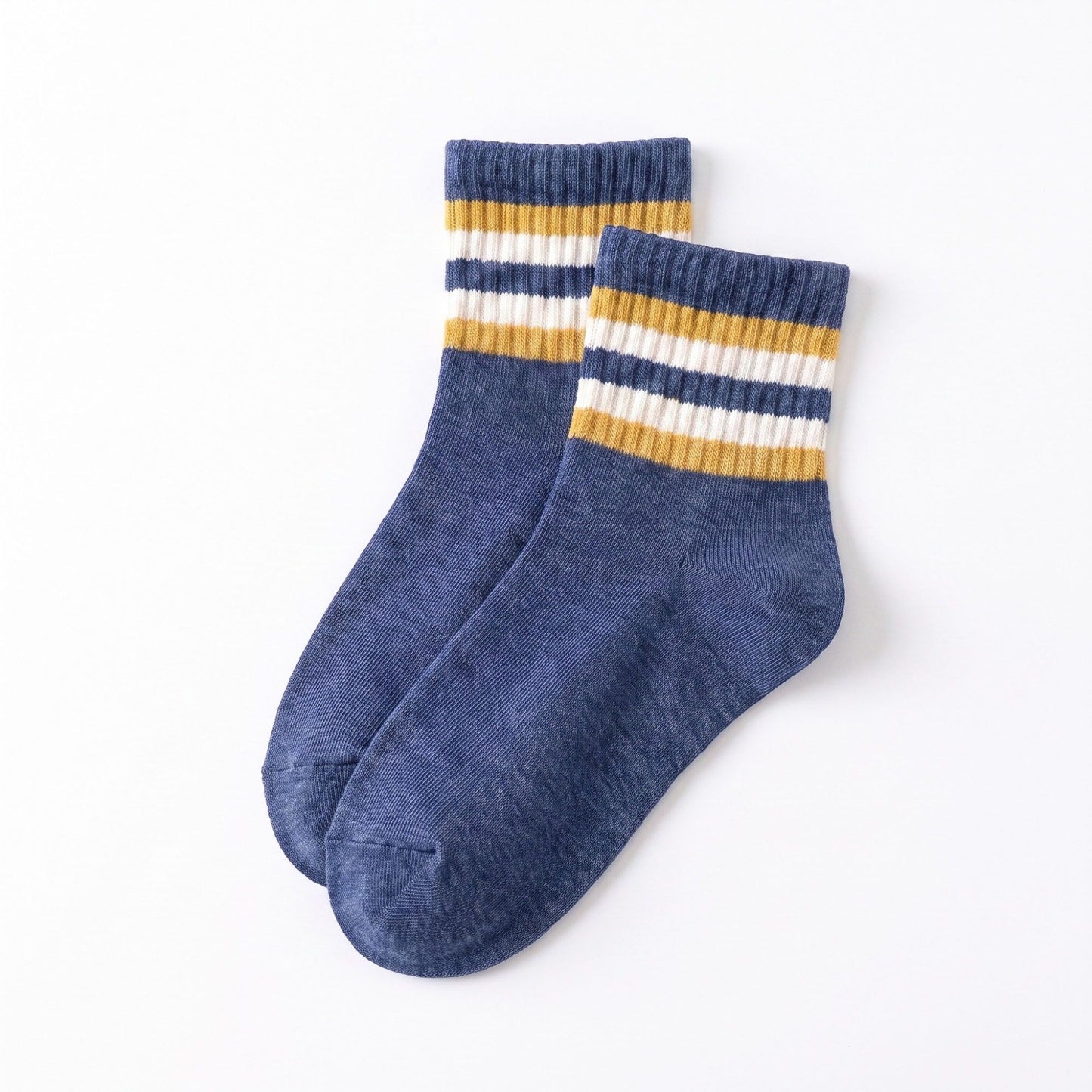6 Pair Striped Crew Socks with Ribbed Cuffs