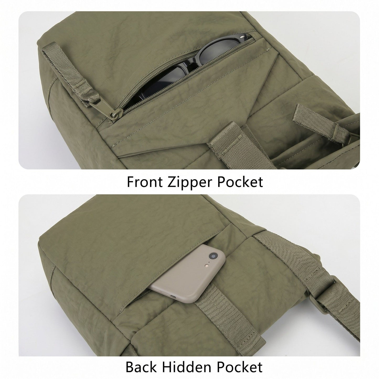 Water Resistant Nylon Crossbody Bucket Bag Adjustable Strap Multi Pocket Everyday Travel Bag