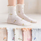 5-Pair Set Ruffle Ankle Socks with Floral Embroidery and Breathable Knit Design for Flats or Mary Janes