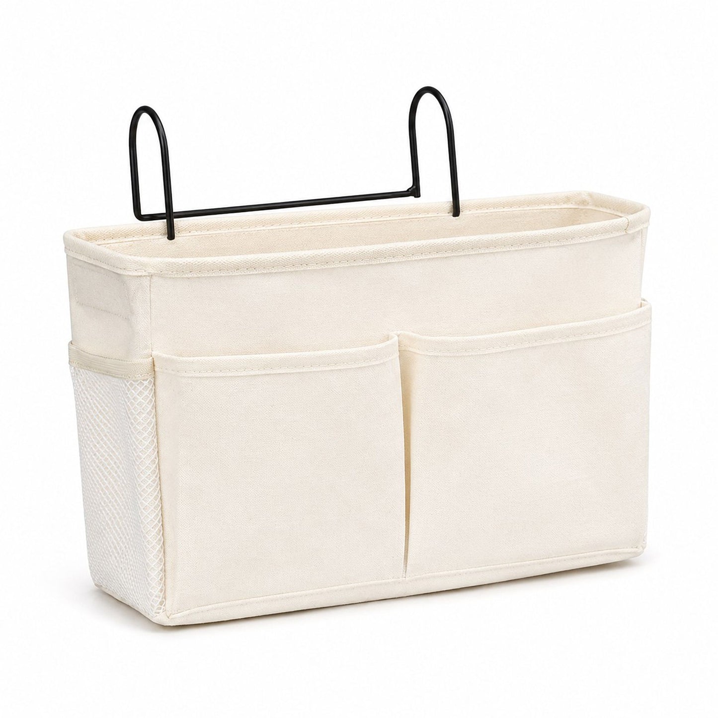 Hanging Bedside Storage Caddy with Hooks and Multiple Pockets Bed Rail Organizer