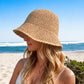 Crochet Raffia Bucket Hat Lightweight Foldable Wide Brim Sun Hat for Stylish Summer Protection
