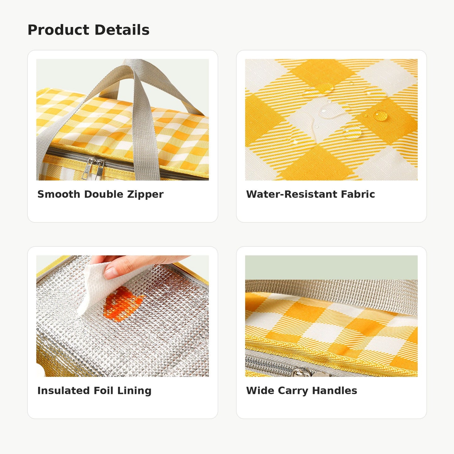 Insulated Picnic Lunch Bag with Zip Closure and Carry Handles