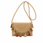 Boho Woven Fabric Crossbody Bag with Tassel Trim and Magnetic Closure