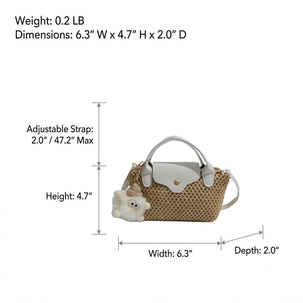 Women's Mini Woven Crossbody Bag with Top Handle Adjustable Strap and Charm