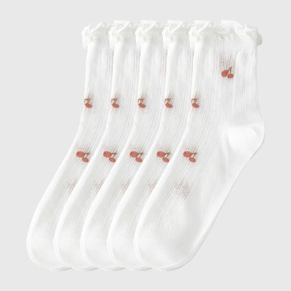 Adorable Summer Ruffle-Edge Ankle Socks 5pk