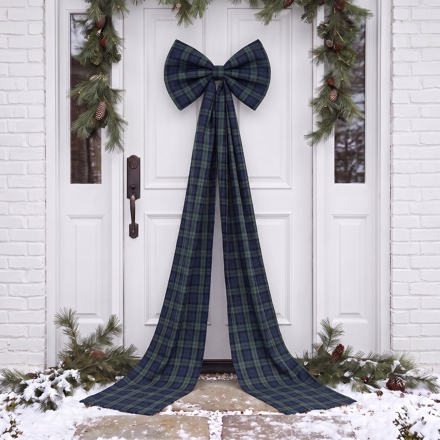 Large Plaid Christmas Bow with Long Ribbon Tails