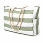 Striped Beach Tote Bag with Zip Closure Rope Handles and Side Pockets