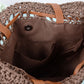 Women's Rustic Straw Shoulder Bag with Leather Accents