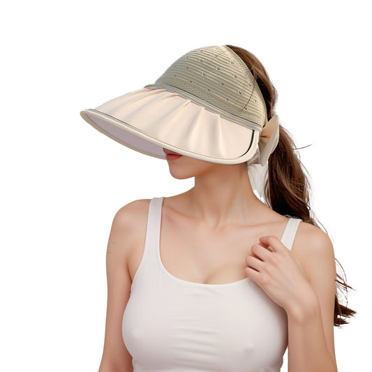 Extra Wide Brim Sun Visor Hat for Women Adjustable UV Protection Bow Detail Breathable Summer Beach Hat