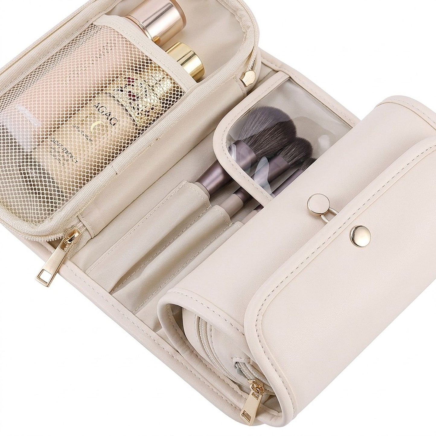 Travel Makeup Brush Organizer with Zippered Pouch