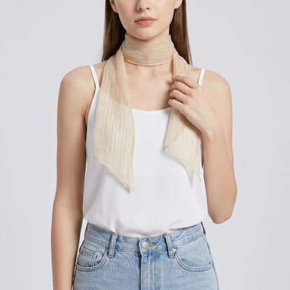 Sheer Pleated Skinny Scarf with Subtle Shine and Long Neck Tie Design