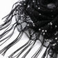 Sheer Sequin Fringe Skinny Scarf with Embroidered Swirl Pattern Neck Tie
