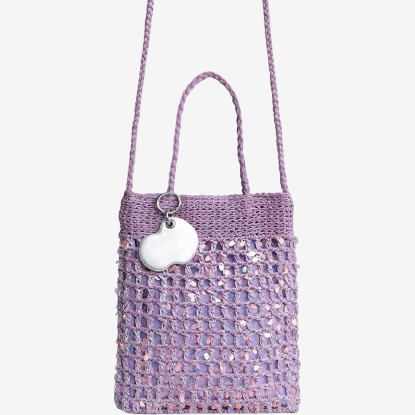Hand-Crocheted Sequin Crossbody Bag Small Square Shoulder Bag for Phone and Essentials