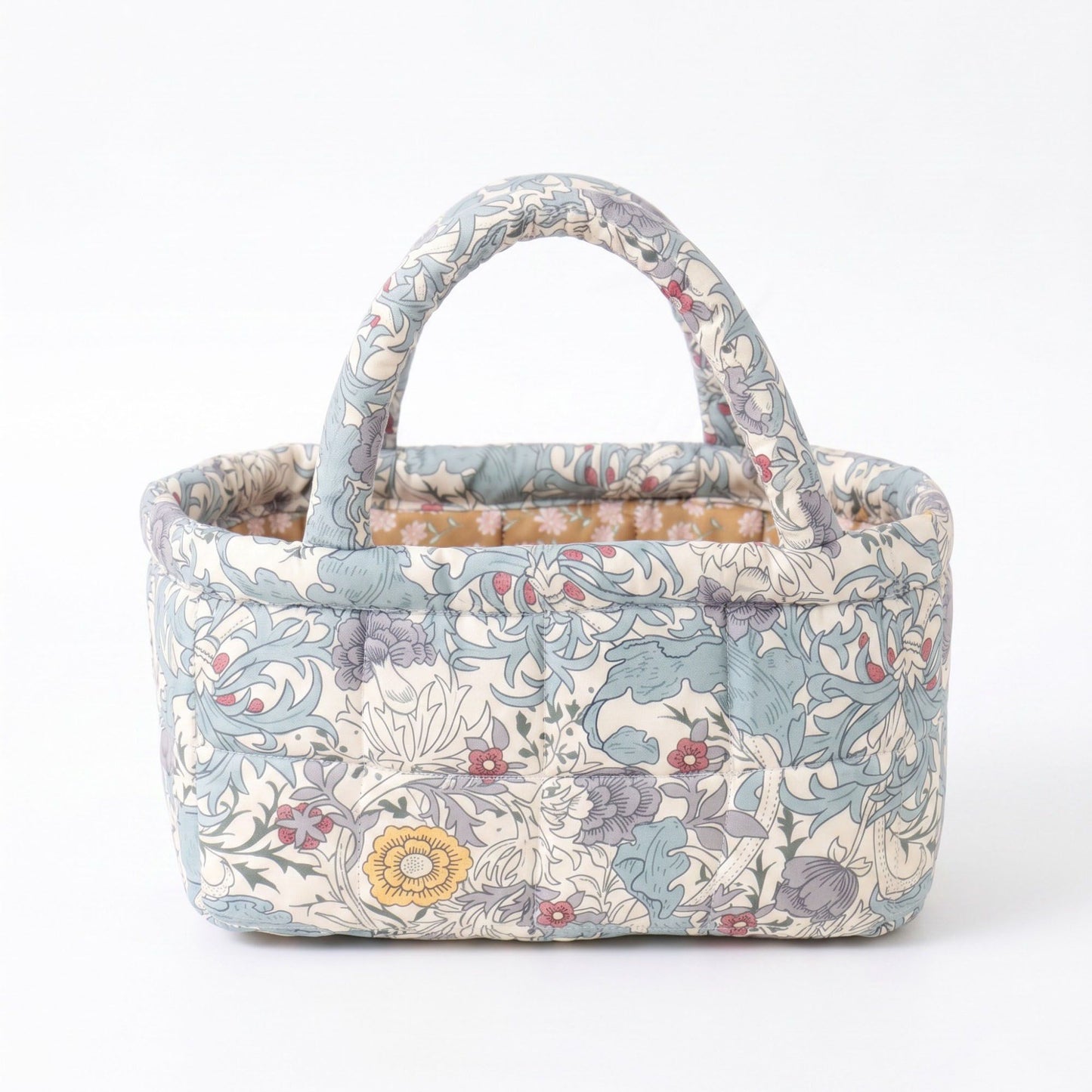 Floral Print Quilted Organizer Tote Bag with Multiple Pockets and Carry Handles