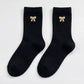 3-Pair Bow Embroidered Crew Socks Set, Ribbed Knit Casual Hosiery