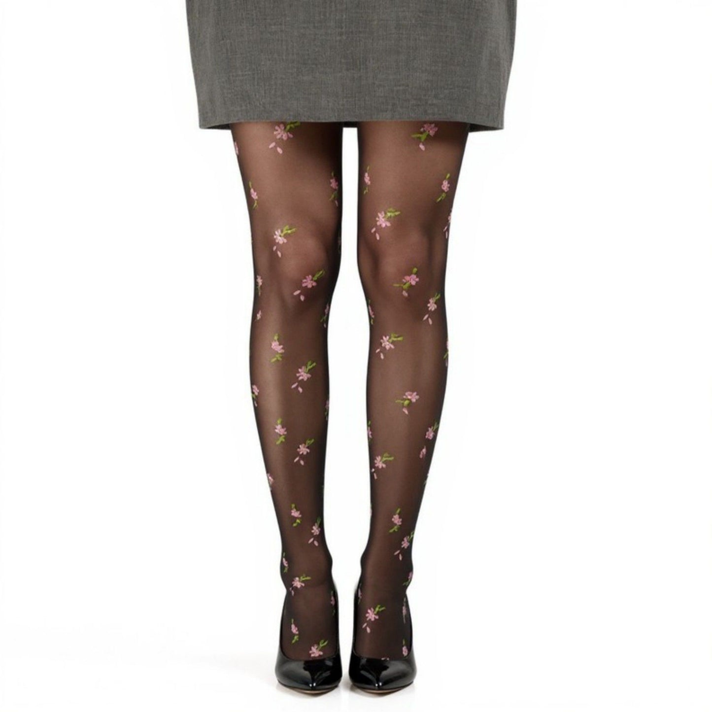 Sheer Floral Embroidered Tights with Delicate Blossom Pattern and Stretch Fit