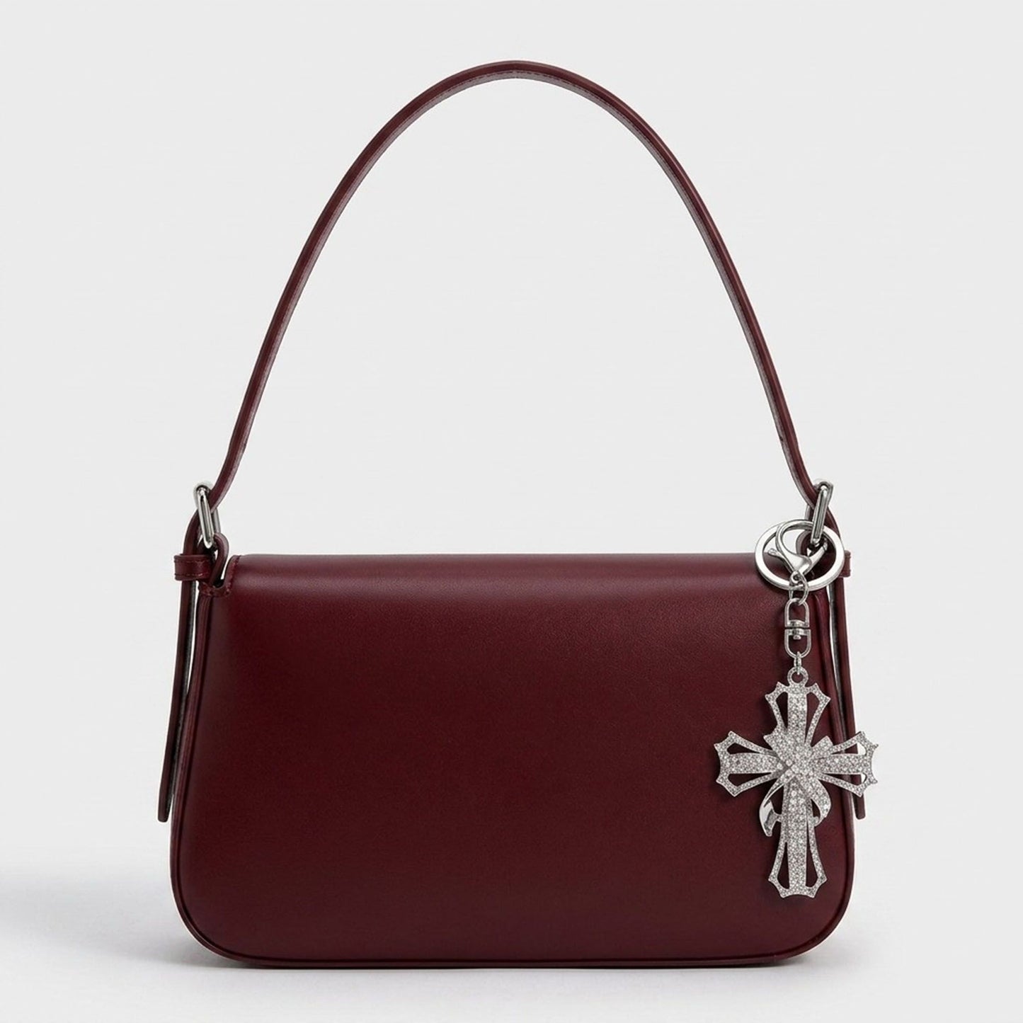 2pc Cross Rhinestone Keychain Bag Charm with Lobster Clasp and Key Ring