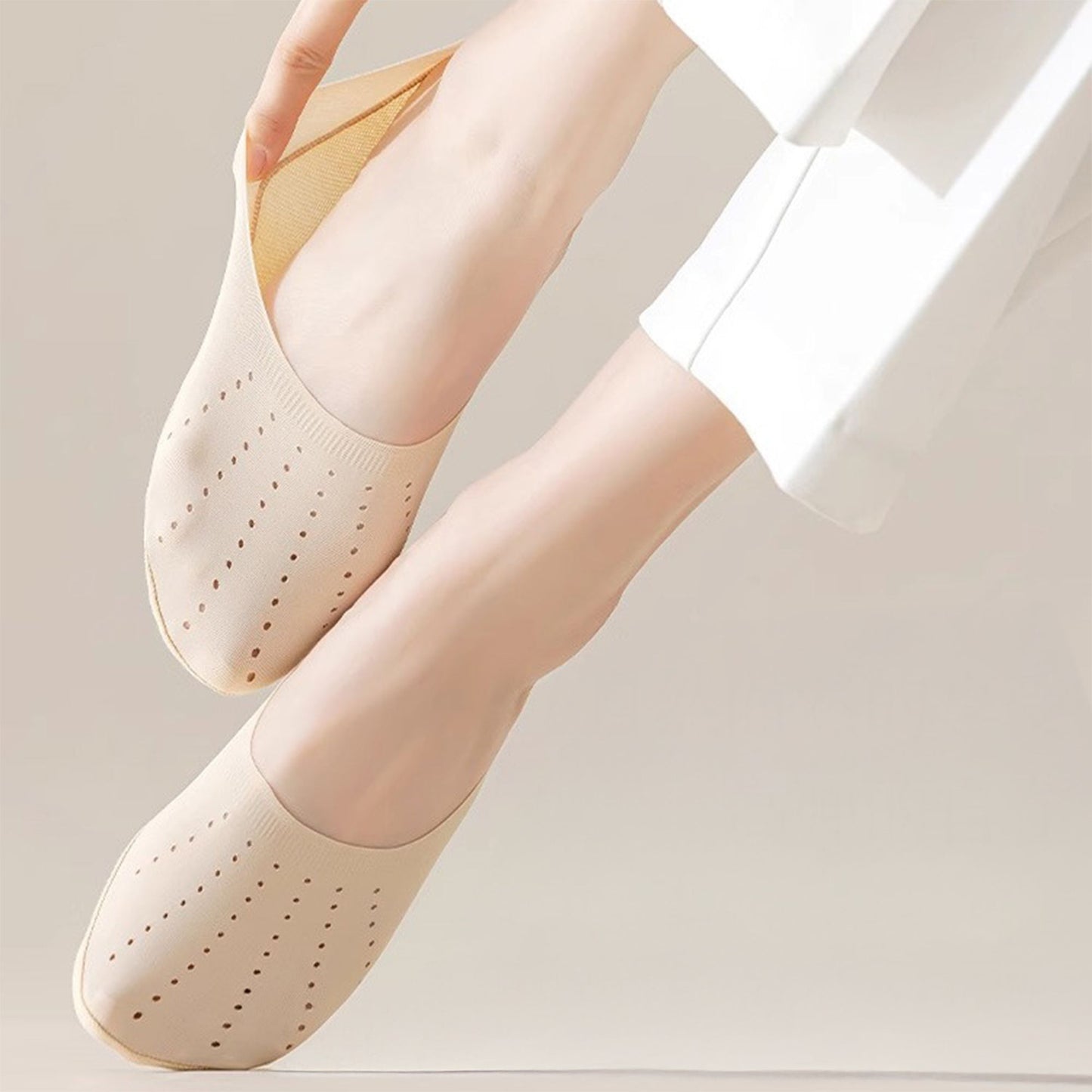 5 Pairs Women Low Cut No Show Socks Breathable Stretch Knit Liner Design Anti-Slip Heel Grip for Flats and Loafers