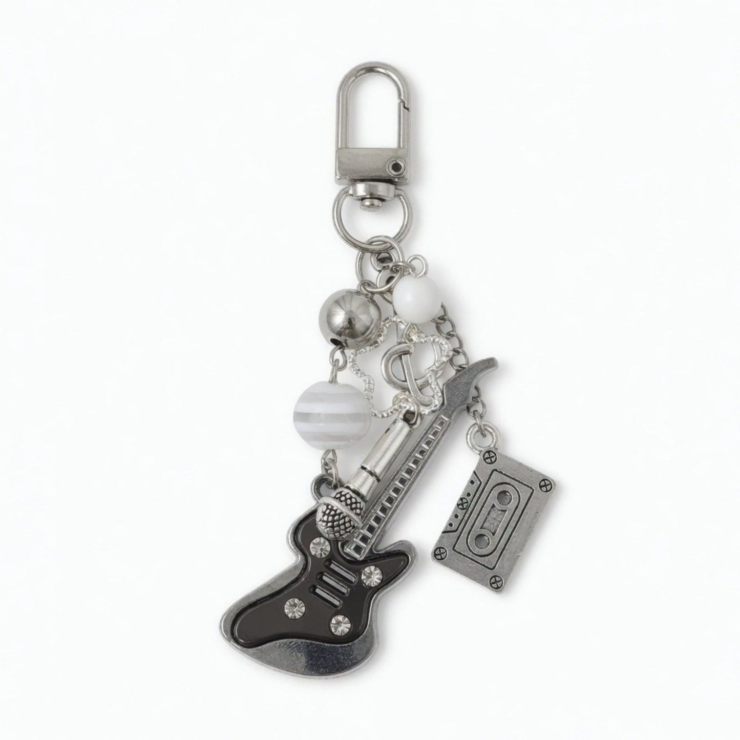 Guitar Charm Keychain with Microphone Tape Pendant Music Theme Bag Charm Key Ring Accessory