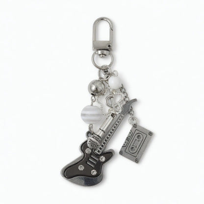 Guitar Charm Keychain with Microphone Tape Pendant Music Theme Bag Charm Key Ring Accessory